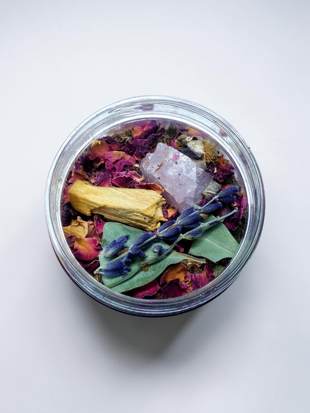Herbal Floral 2oz Jar Rose Quartz Crystal & Lavender
